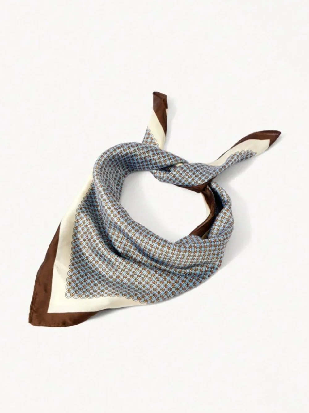 Brown & Blue Chain-Print Square Scarf Neck Tie